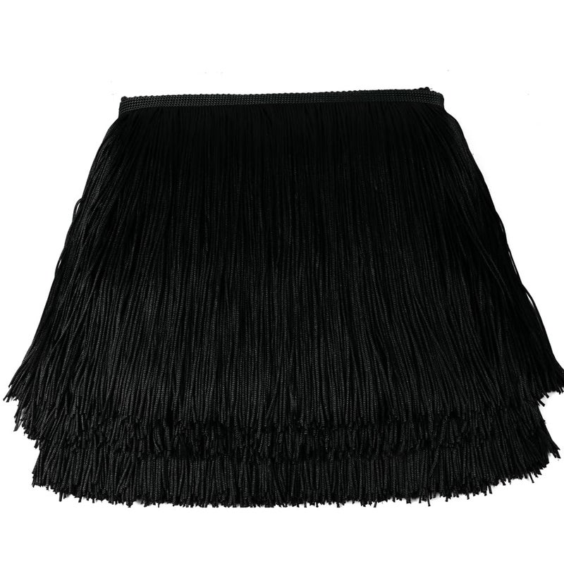 HEARTWISH Fringe Trim Lace Polyerter Fibre Tassel 6inchï¼ˆâ€³ï¼‰ Wide 10 Yards Long for Clothes Accessories and Latin Wedding Dress and DIY Lamp Shade Decoration Black White Red (Black) - Image 1